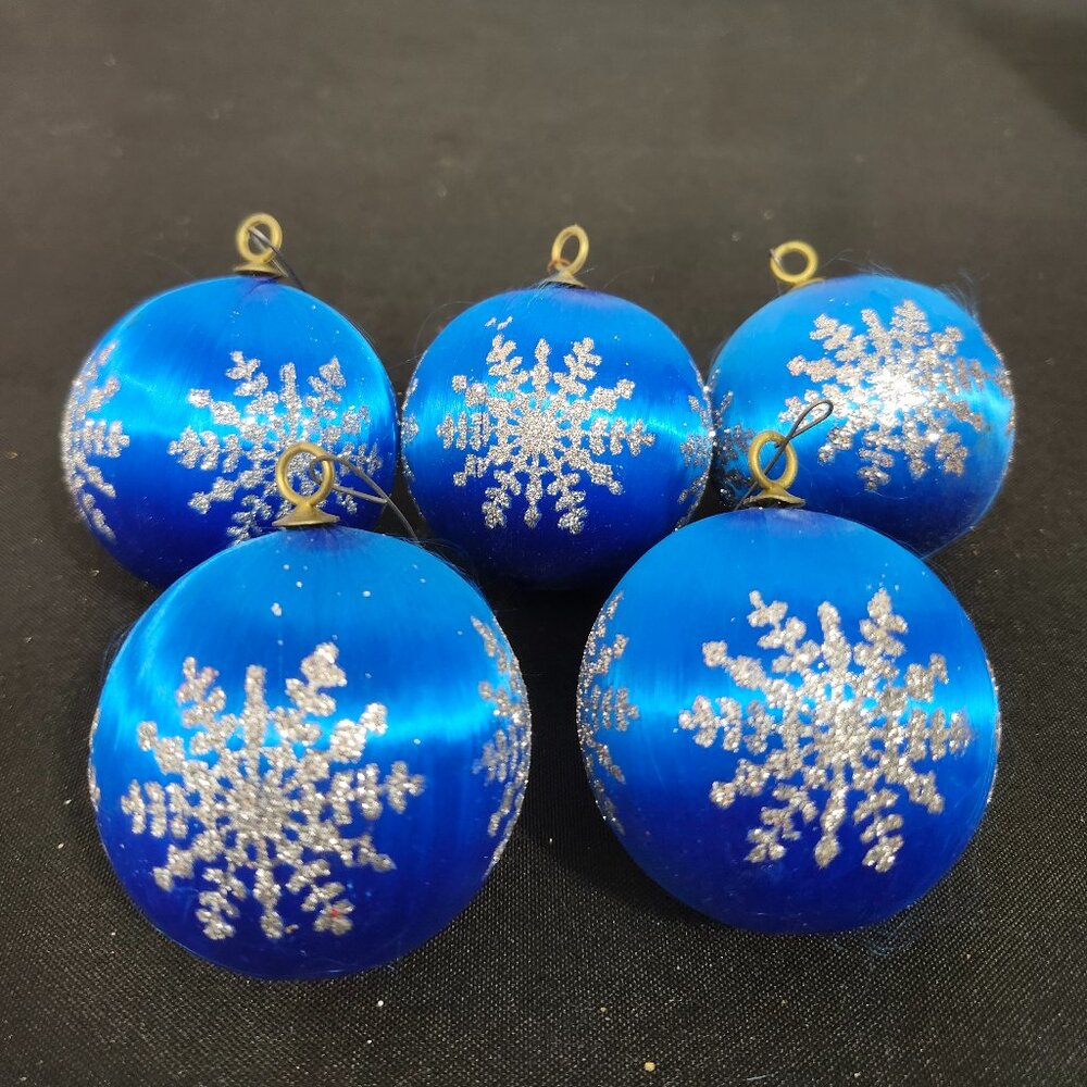 Set of 5 Vintage Blue Satin Snowflake Christmas Ornament